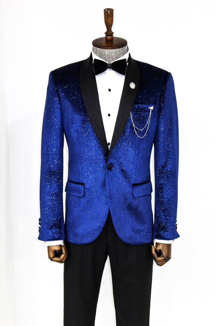 WSS Shawl Collar Velvet Sax Blue Men Prom Blazer  - Le Havre