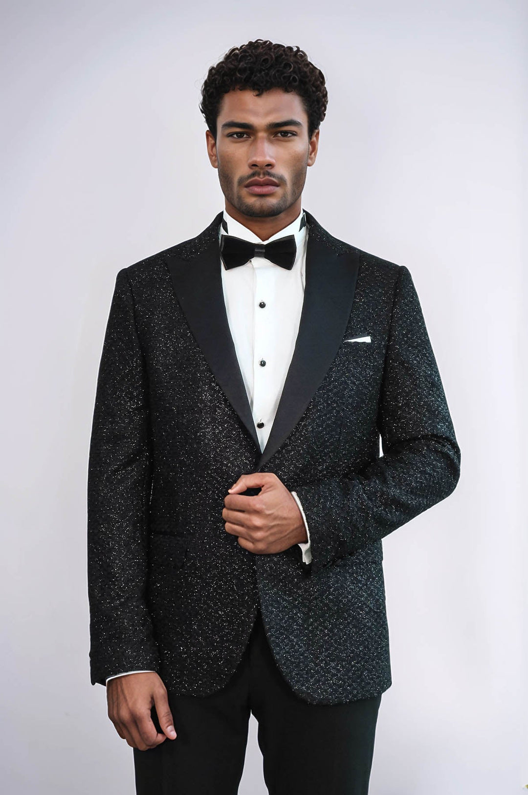 WSS Gingham Patterned Glitter Black Men Prom Blazer and Trousers Combination Suit - Saint-Maur-des-Fossés