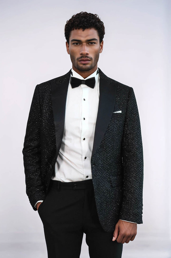 WSS Gingham Patterned Glitter Black Men Prom Blazer and Trousers Combination Suit - Saint-Maur-des-Fossés