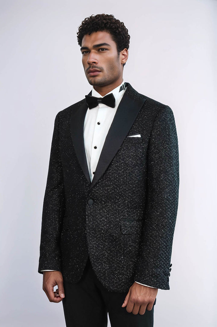 WSS Gingham Patterned Glitter Black Men Prom Blazer and Trousers Combination Suit - Saint-Maur-des-Fossés