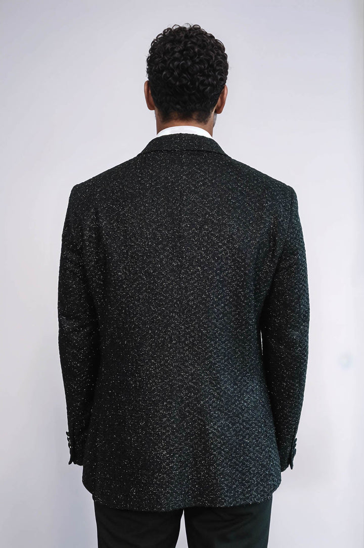 WSS Gingham Patterned Glitter Black Men Prom Blazer and Trousers Combination Suit - Saint-Maur-des-Fossés