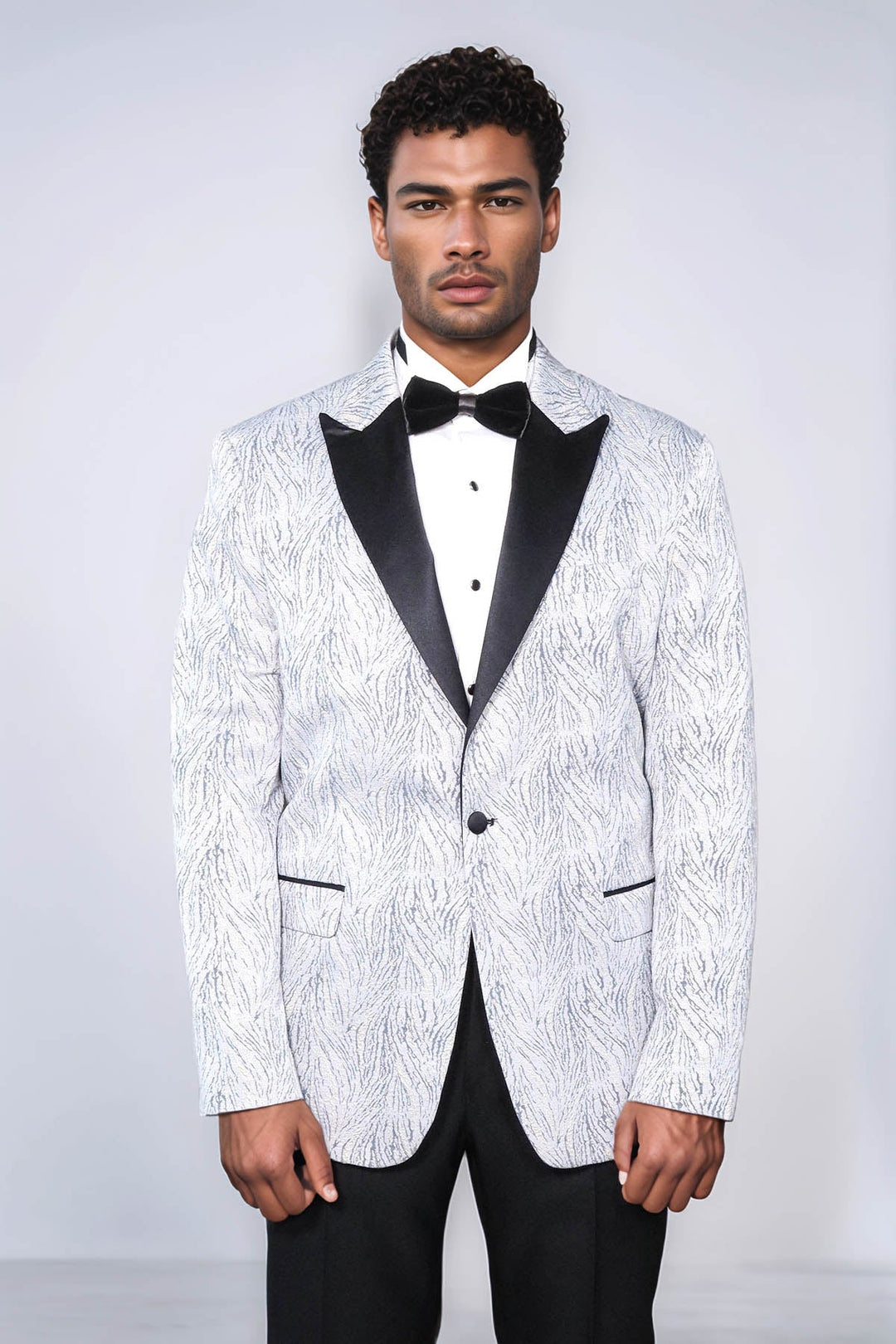 WSS Glittery Patterned Light Blue Men Tuxedo Blazer  - Corby