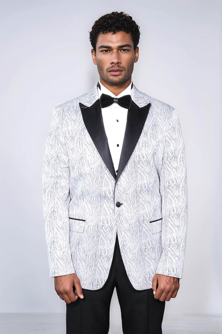 WSS Glittery Patterned Light Blue Men Tuxedo Blazer  - Corby