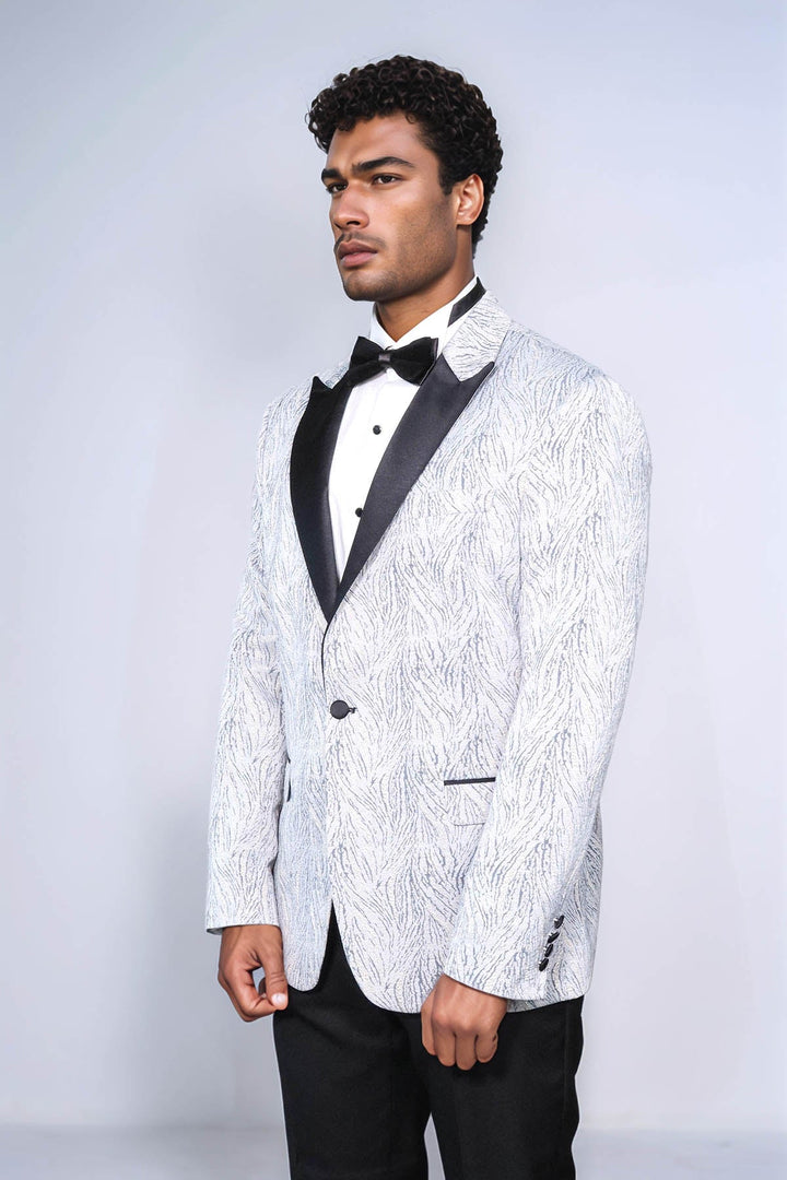 WSS Glittery Patterned Light Blue Men Tuxedo Blazer  - Corby