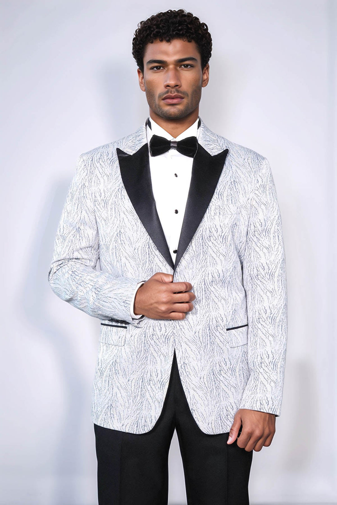 WSS Glittery Patterned Light Blue Men Tuxedo Blazer  - Corby