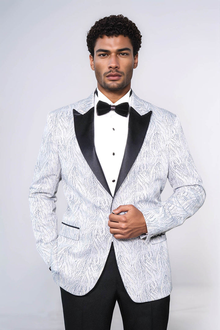 WSS Glittery Patterned Light Blue Men Tuxedo Blazer  - Corby