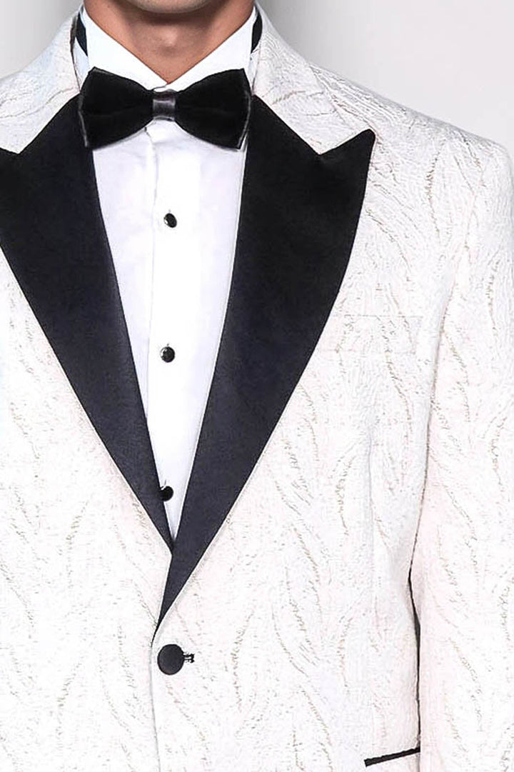 WSS Patterned Shiny White Men Wedding Tuxedo Jacket  - Woodbury