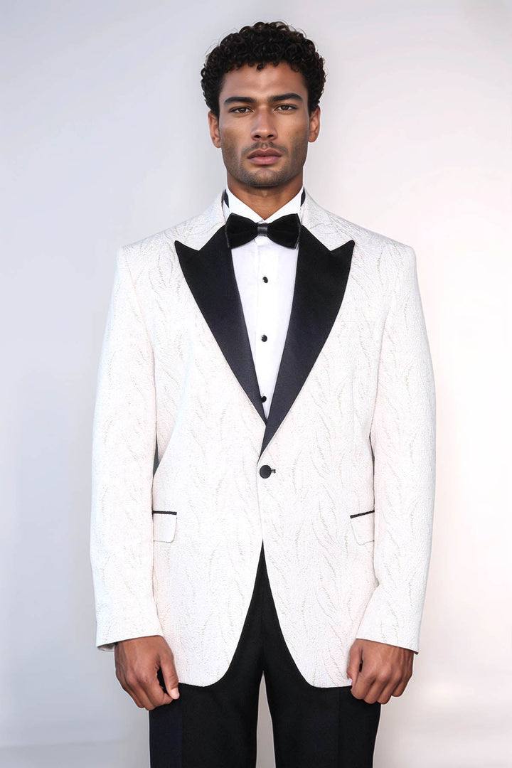 WSS Patterned Shiny White Men Wedding Tuxedo Jacket  - Woodbury