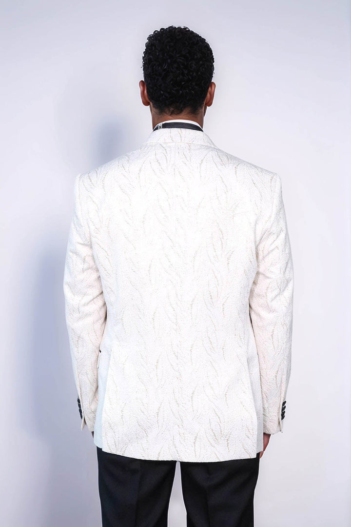 WSS Patterned Shiny White Men Wedding Tuxedo Jacket  - Woodbury