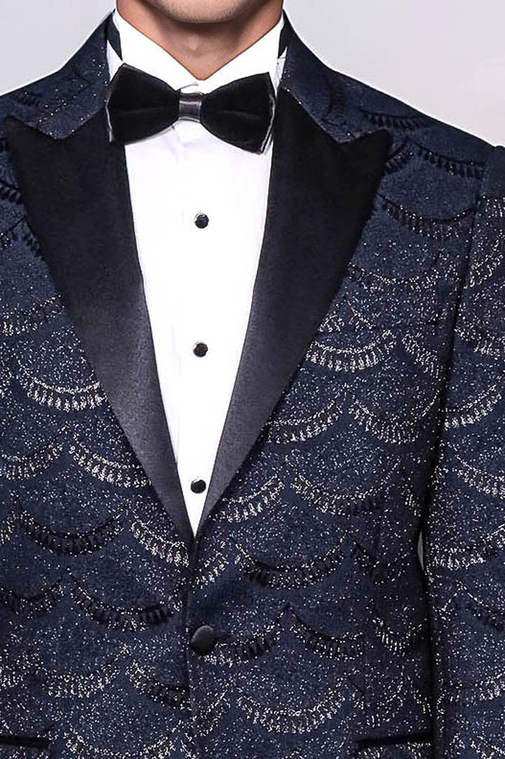 WSS Patterned Slim Fit Navy Blue Men Singer Tuxedo Blazer  - Gulfport