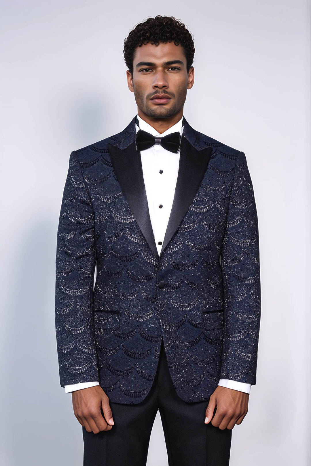 WSS Patterned Slim Fit Navy Blue Men Singer Tuxedo Blazer  - Gulfport