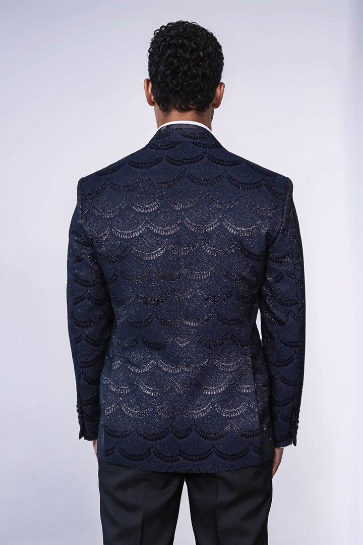 WSS Patterned Slim Fit Navy Blue Men Singer Tuxedo Blazer  - Gulfport