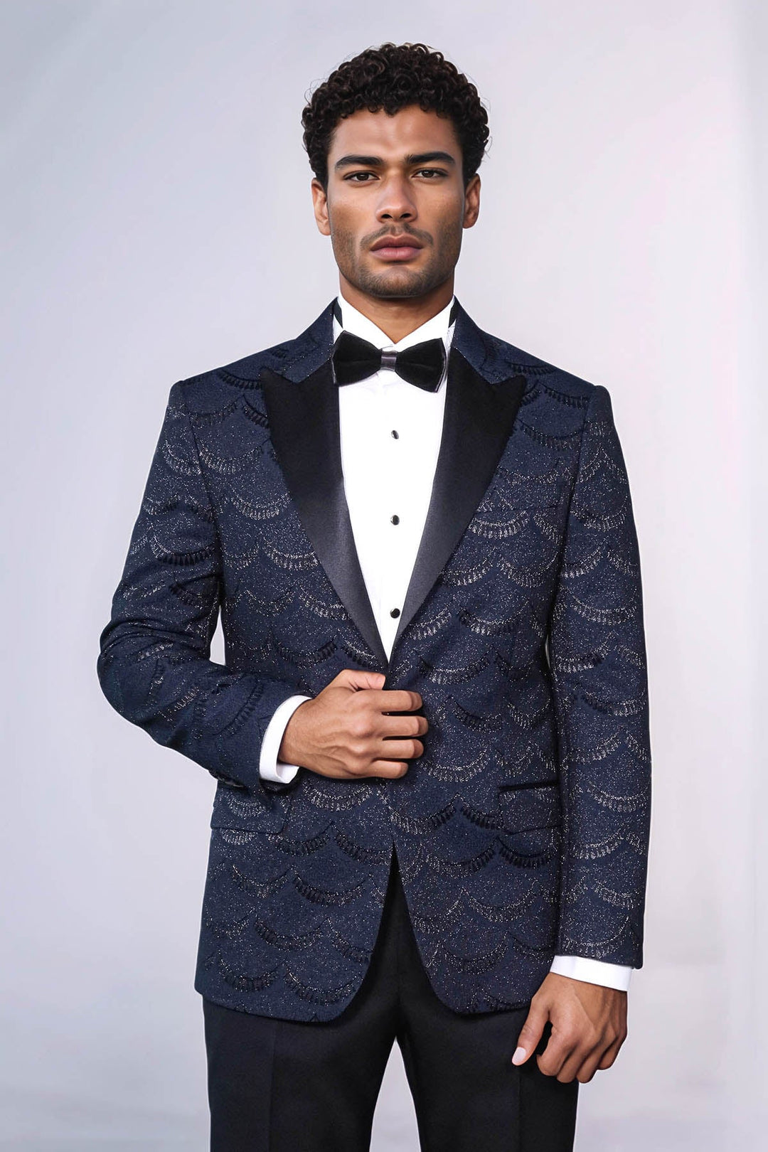 WSS Patterned Slim Fit Navy Blue Men Singer Tuxedo Blazer  - Gulfport