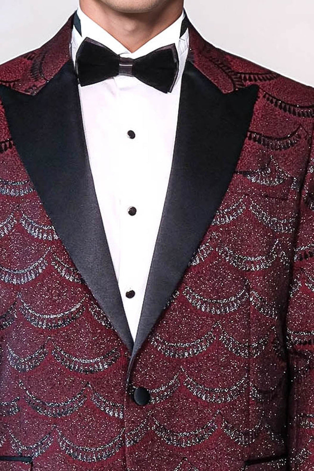 WSS Patterned Slim Fit Burgundy Men Tuxedo Jacket  - Colchester