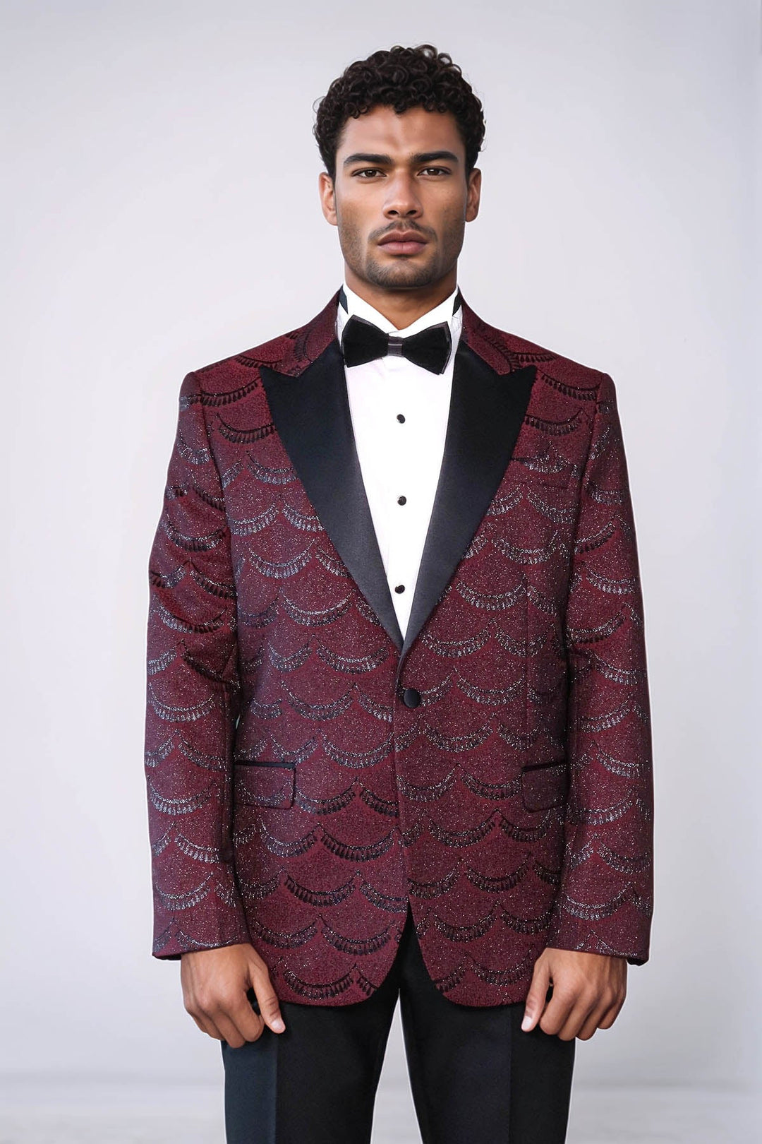 WSS Patterned Slim Fit Burgundy Men Tuxedo Jacket  - Colchester