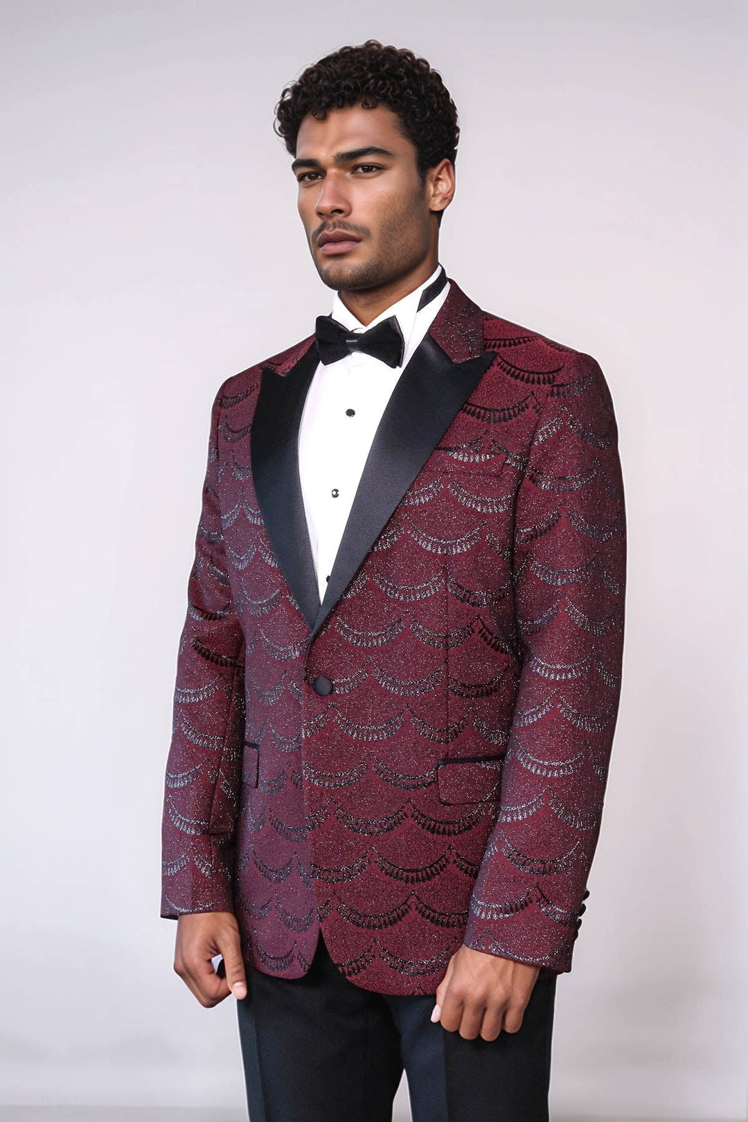 WSS Patterned Slim Fit Burgundy Men Tuxedo Jacket  - Colchester