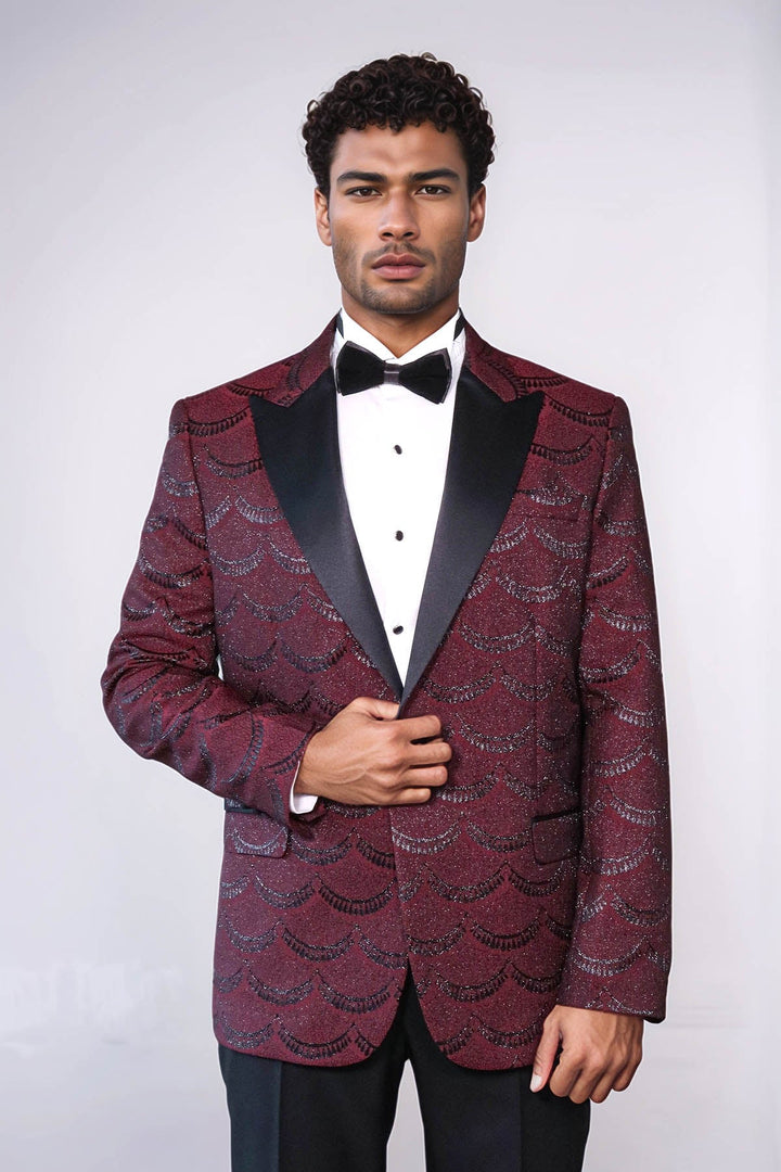WSS Patterned Slim Fit Burgundy Men Tuxedo Jacket  - Colchester