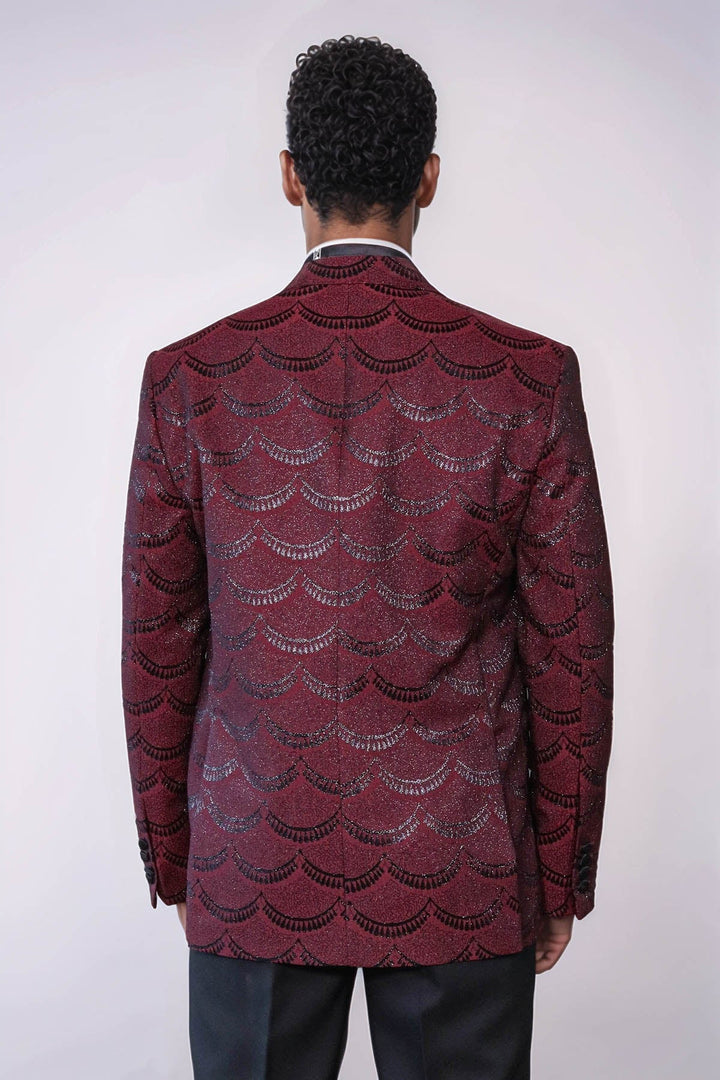 WSS Patterned Slim Fit Burgundy Men Tuxedo Jacket  - Colchester