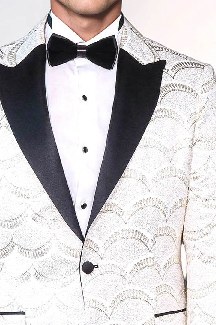 WSS Patterned Slim Fit White Men Dinner Jacket  - Coyula