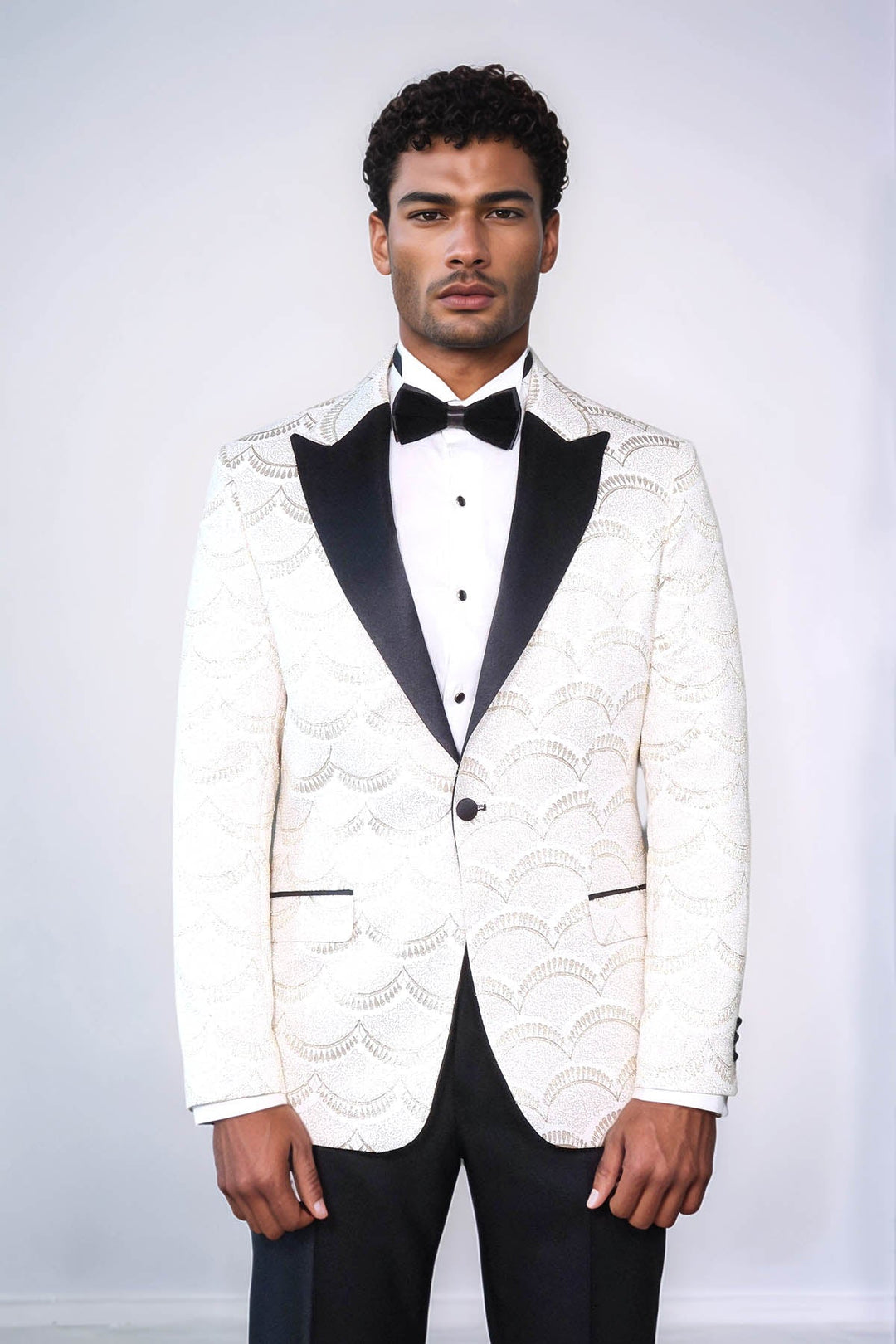 WSS Patterned Slim Fit White Men Dinner Jacket  - Coyula