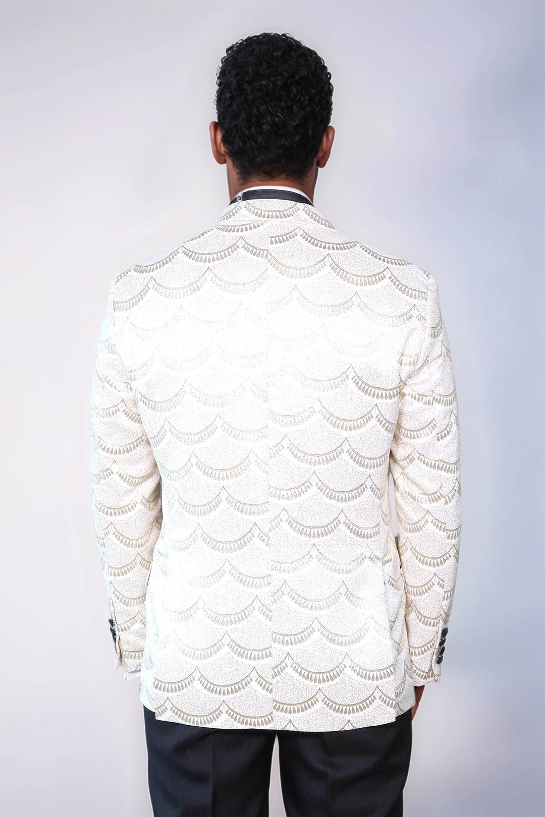 WSS Patterned Slim Fit White Men Dinner Jacket  - Coyula