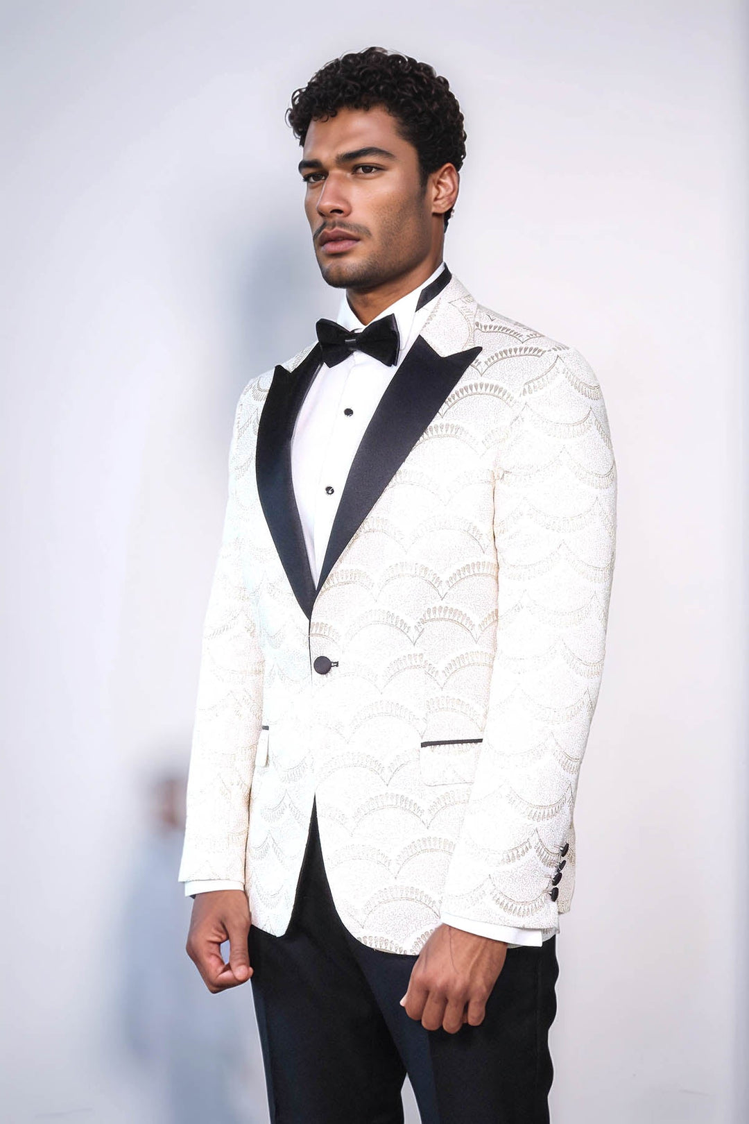 WSS Patterned Slim Fit White Men Dinner Jacket  - Coyula