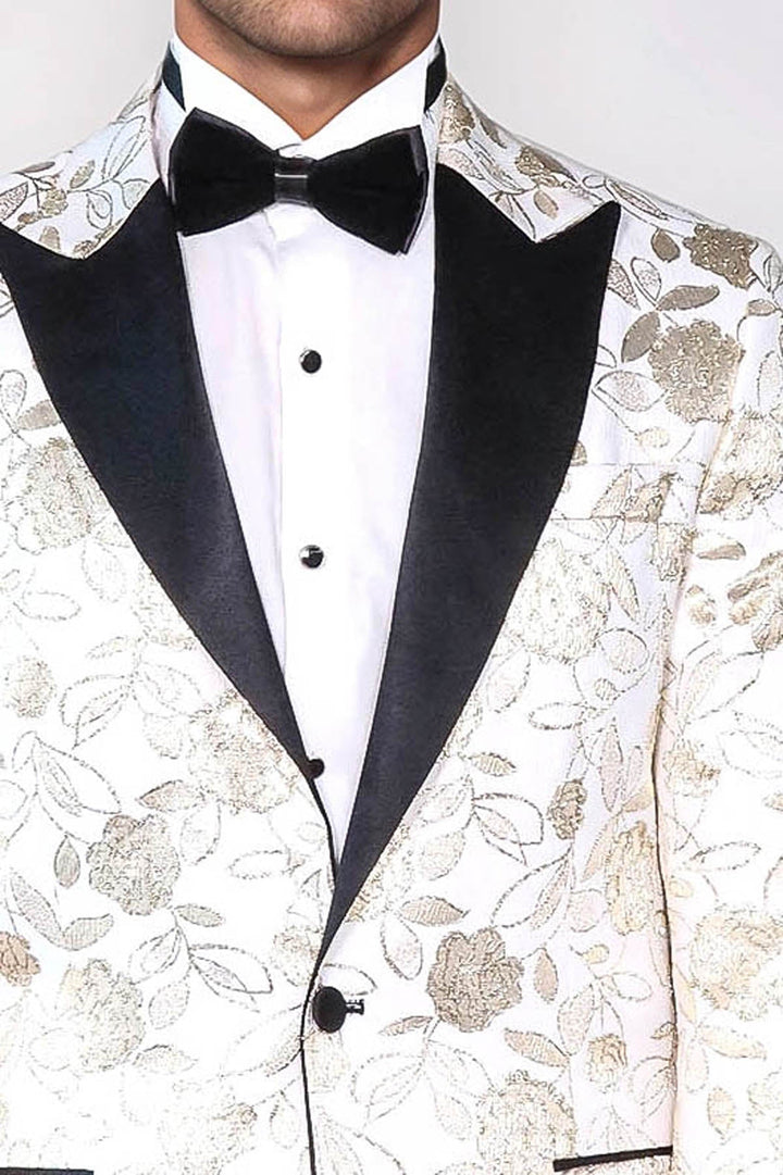 WSS Floral Patterned White Men Tuxedo Blazer  - Evans