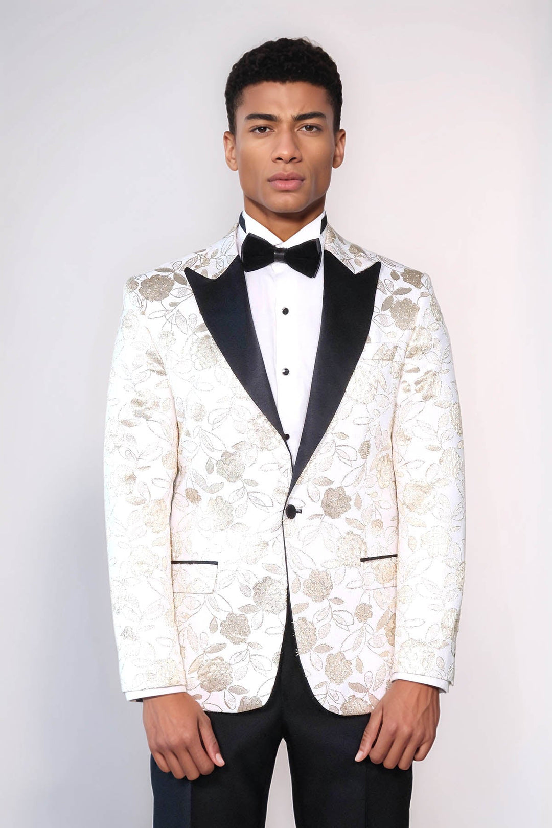 WSS Floral Patterned White Men Tuxedo Blazer  - Evans