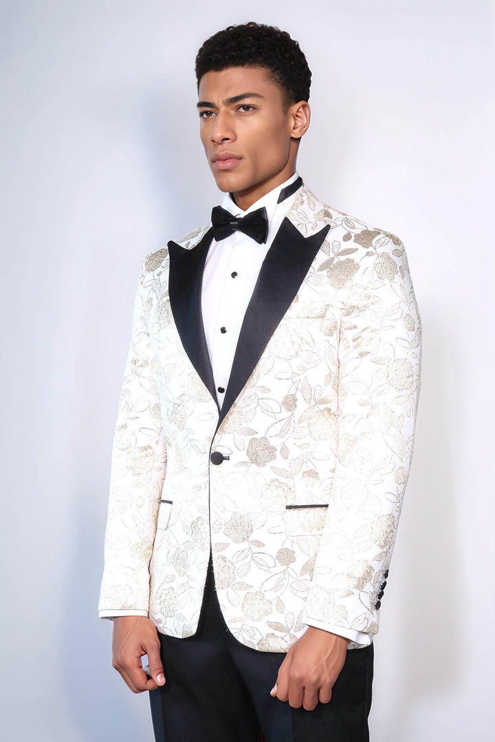 WSS Floral Patterned White Men Tuxedo Blazer  - Evans