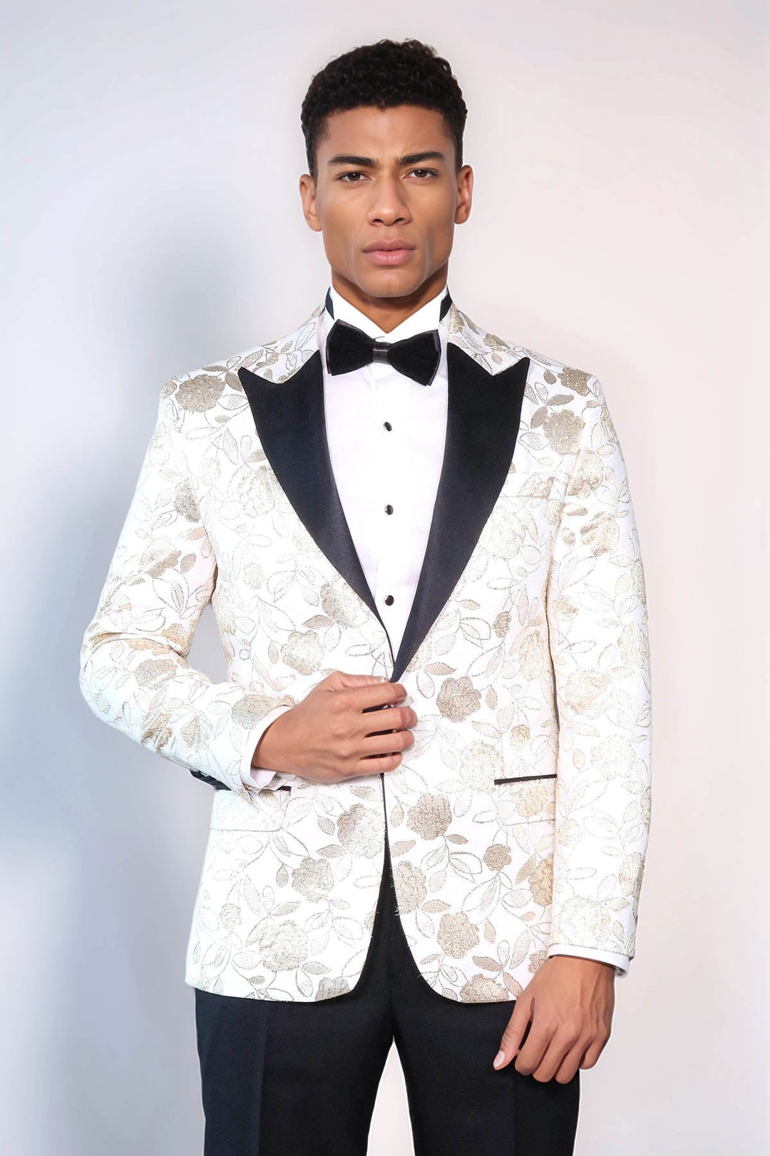WSS Floral Patterned White Men Tuxedo Blazer  - Evans