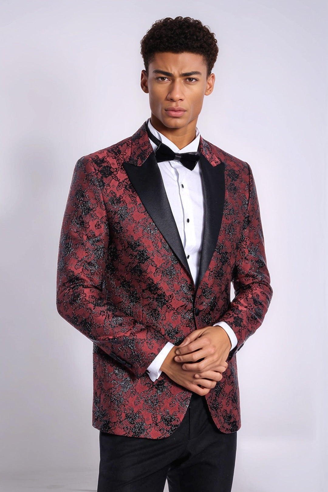 WSS Floral Patterned Slim Fit Burgundy Men Evening  Dinner Blazer  - Veenendaal
