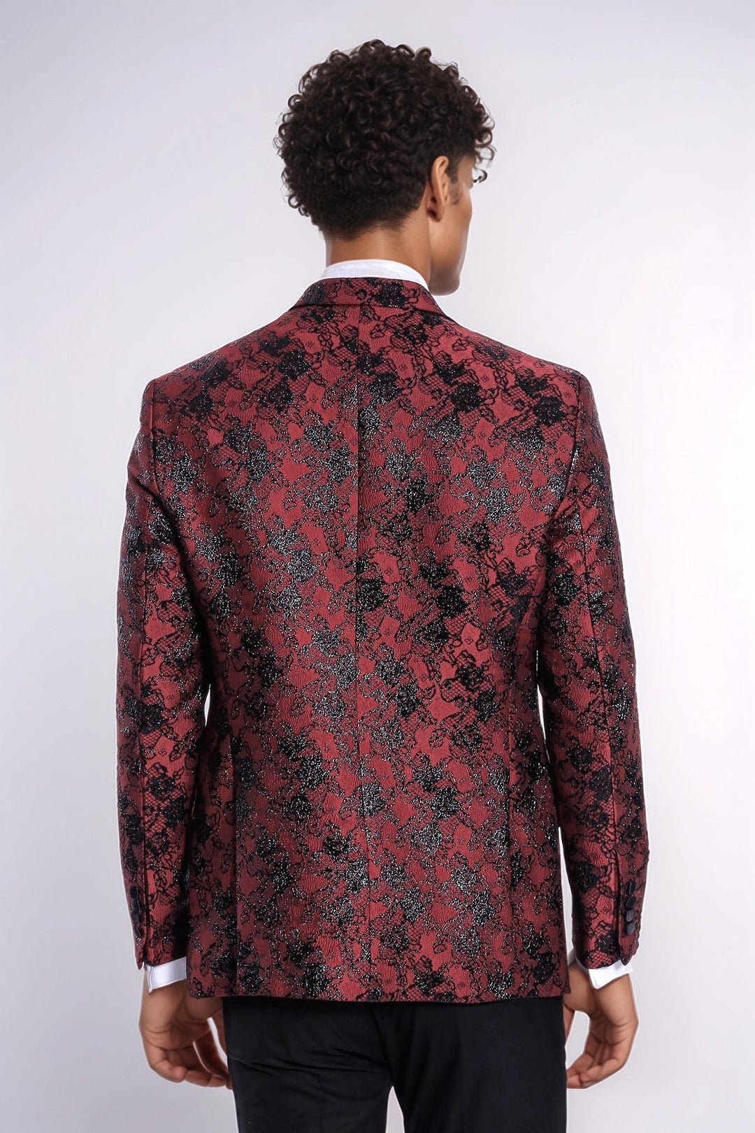 WSS Floral Patterned Slim Fit Burgundy Men Evening  Dinner Blazer  - Veenendaal