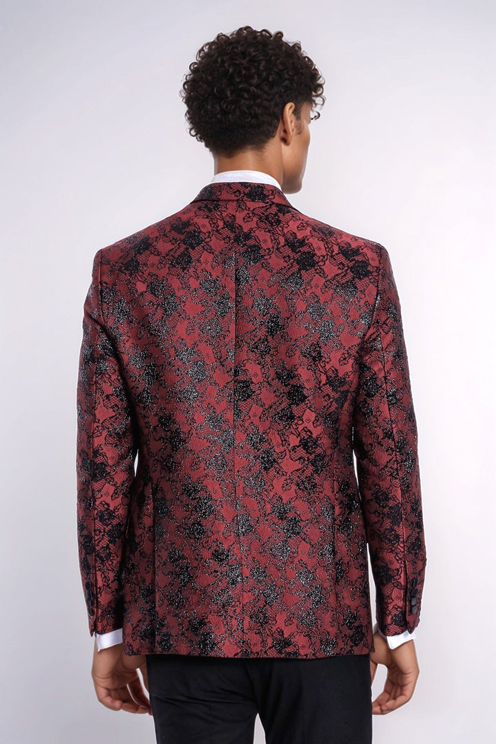 WSS Floral Patterned Slim Fit Burgundy Men Evening  Dinner Blazer  - Veenendaal