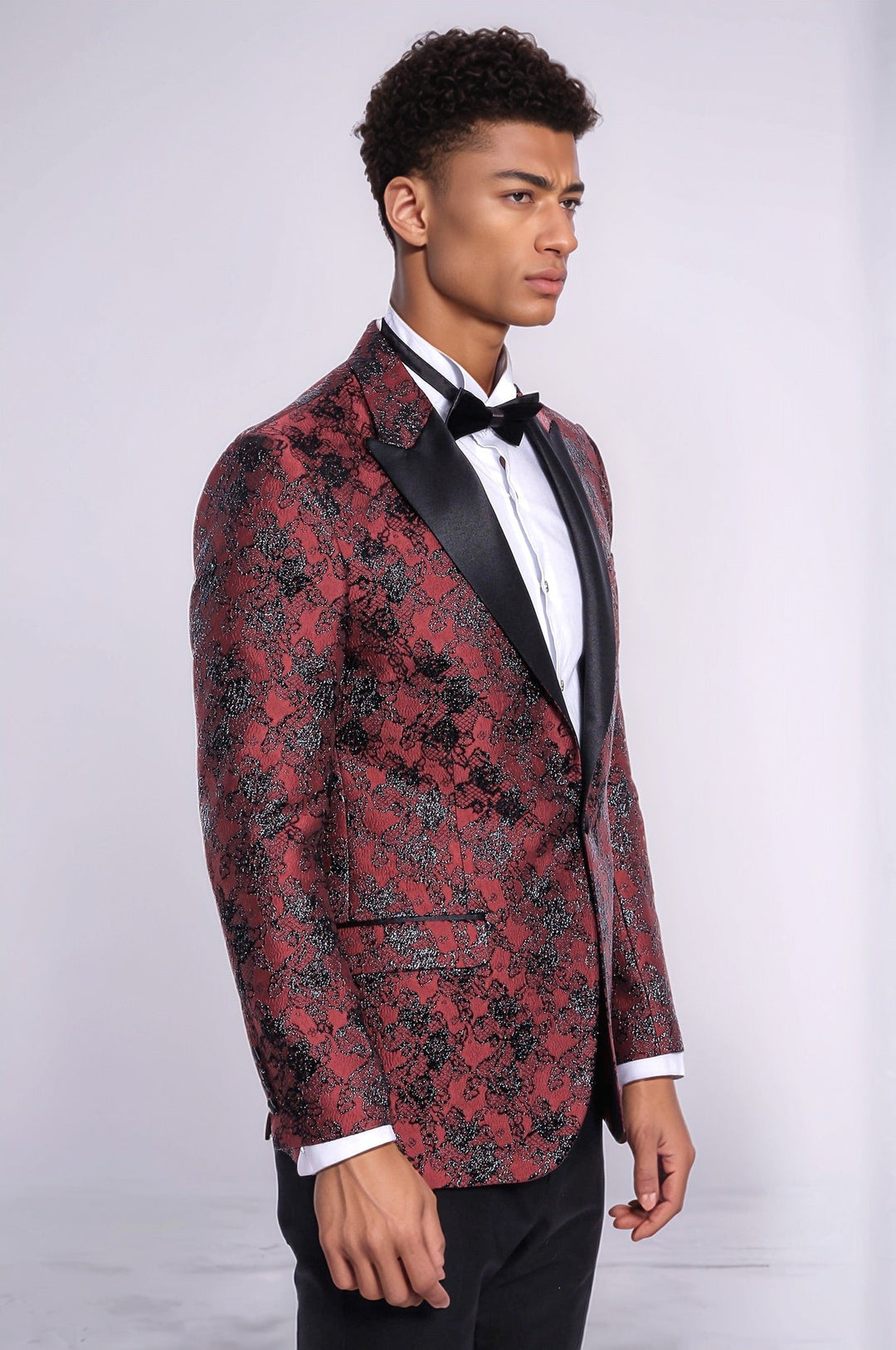 WSS Floral Patterned Slim Fit Burgundy Men Evening  Dinner Blazer  - Veenendaal