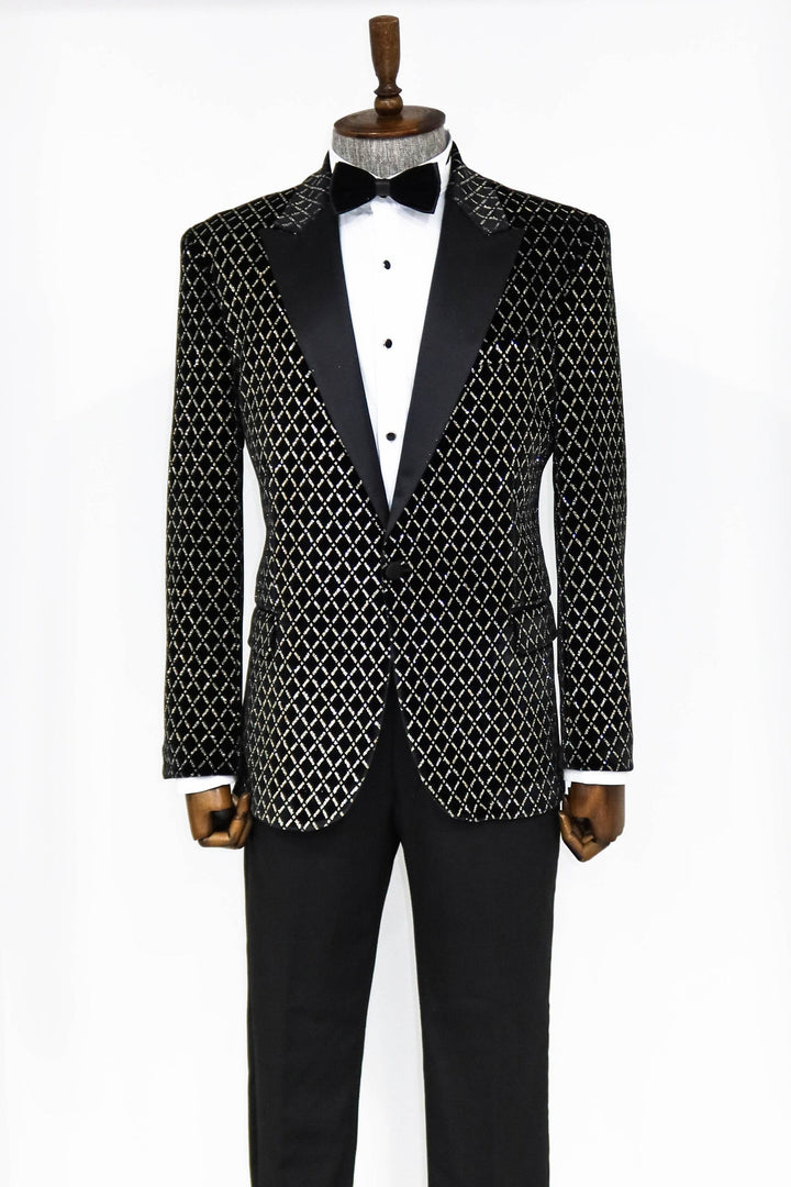 WSS Black Patterned Over Black Men Prom Blazer  - Bay City