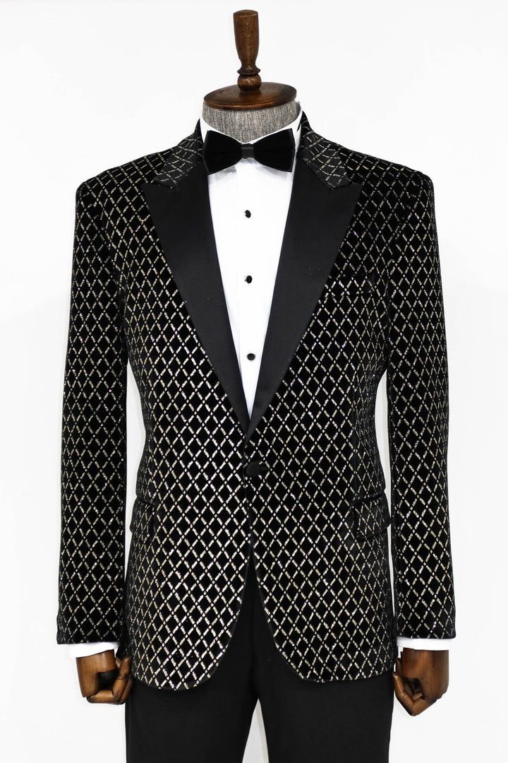 WSS Black Patterned Over Black Men Prom Blazer  - Bay City