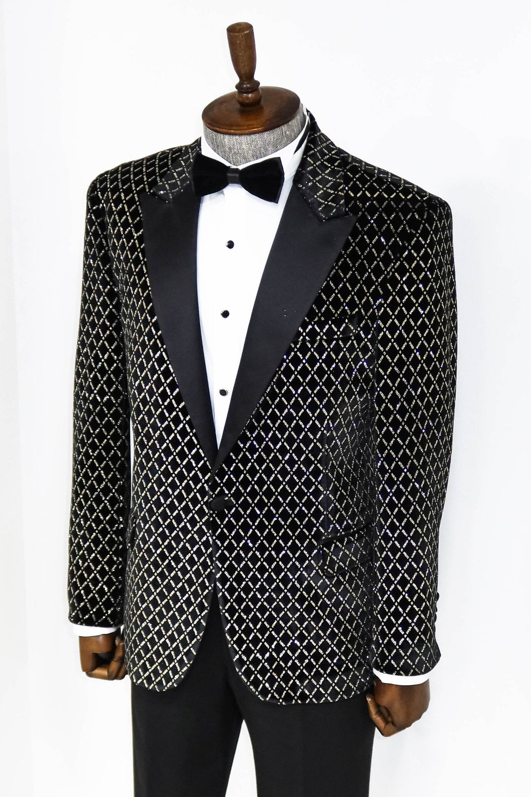 WSS Black Patterned Over Black Men Prom Blazer  - Bay City