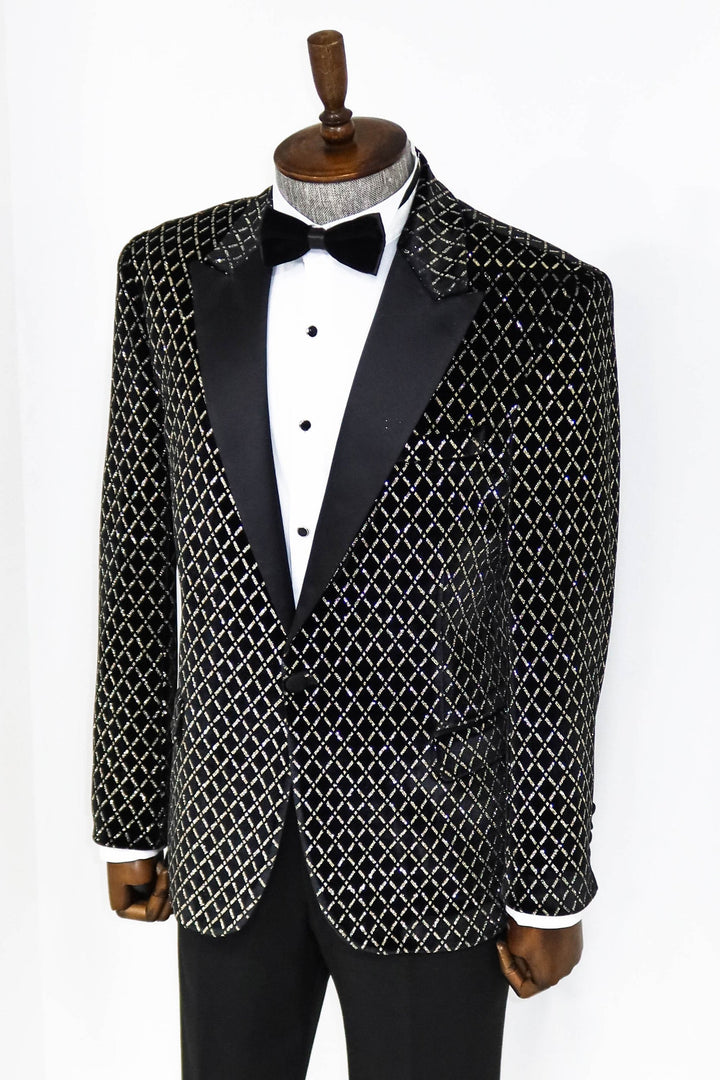 WSS Black Patterned Over Black Men Prom Blazer  - Bay City