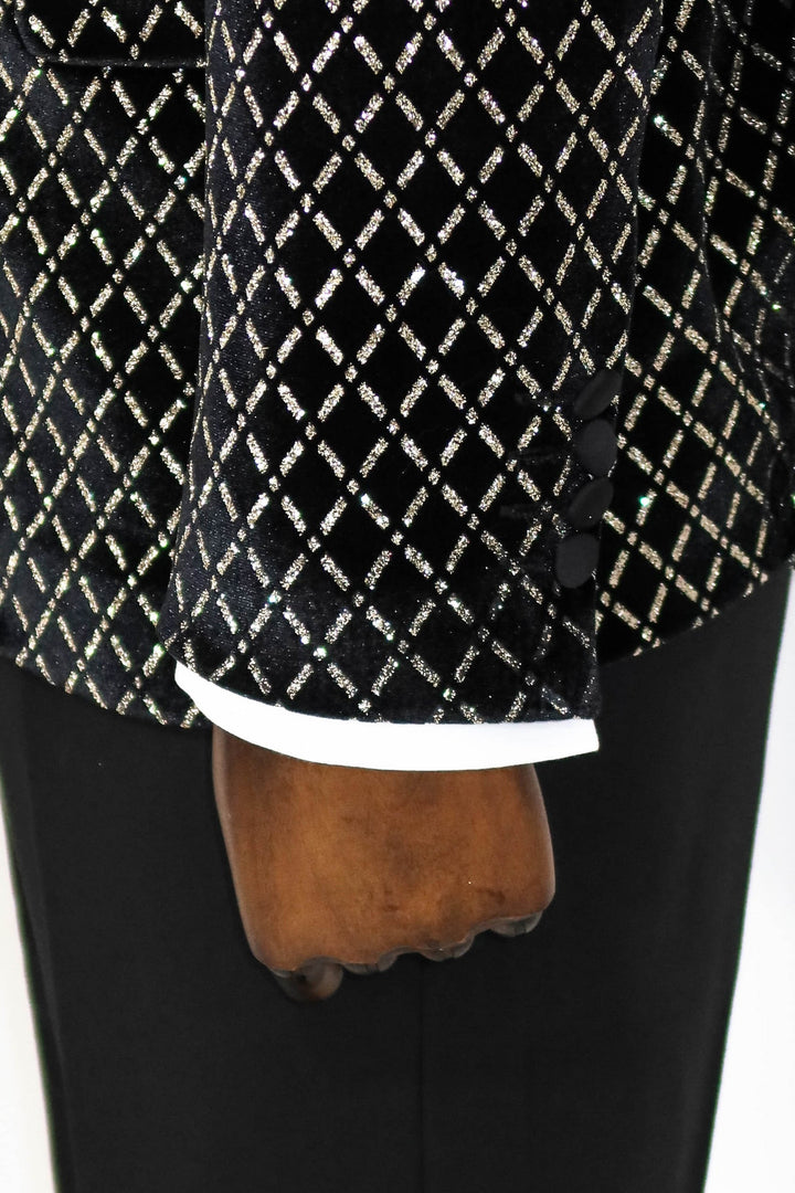 WSS Black Patterned Over Black Men Prom Blazer  - Bay City
