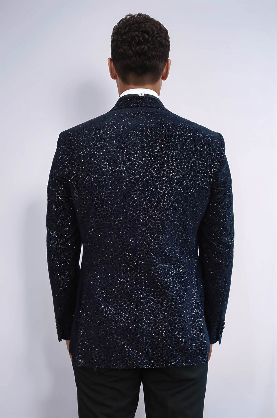 WSS Glitter Floral Patterned Navy Blue Men Wedding Tuxedo Blazer  - Coatzacoalcos