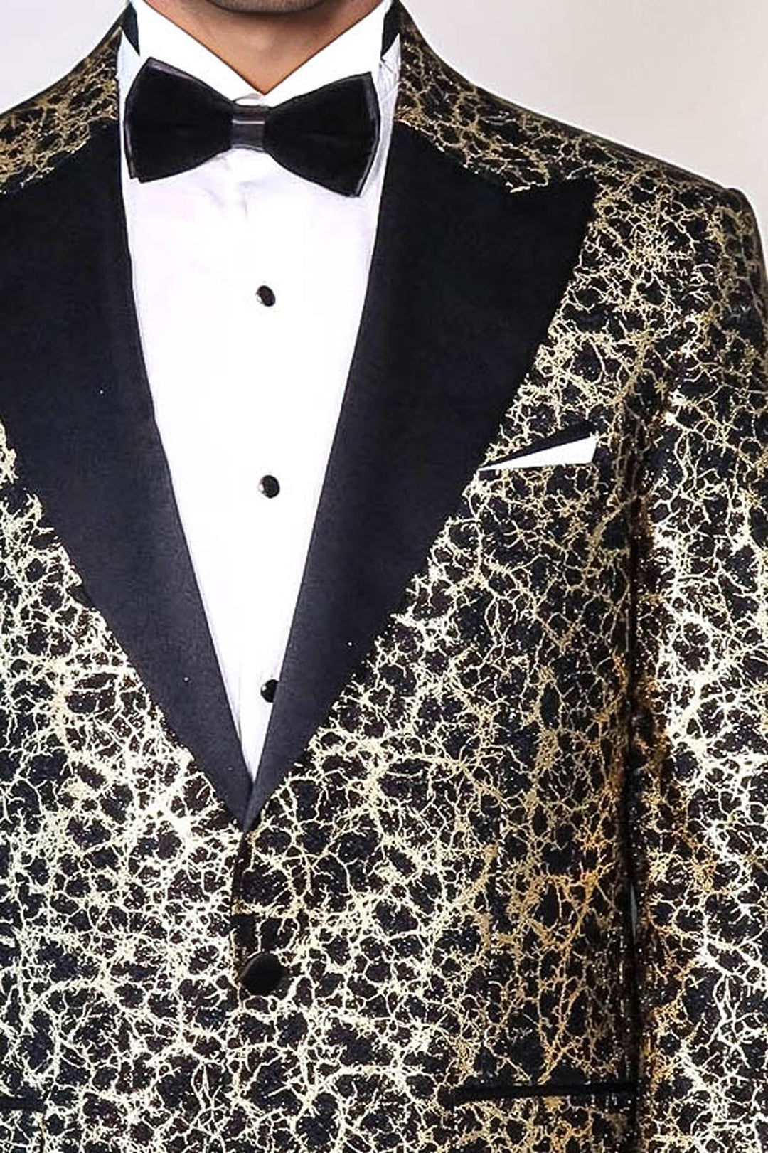 WSS Root Pattern Peak Lapel Black Men Prom Blazer  - Monopoli