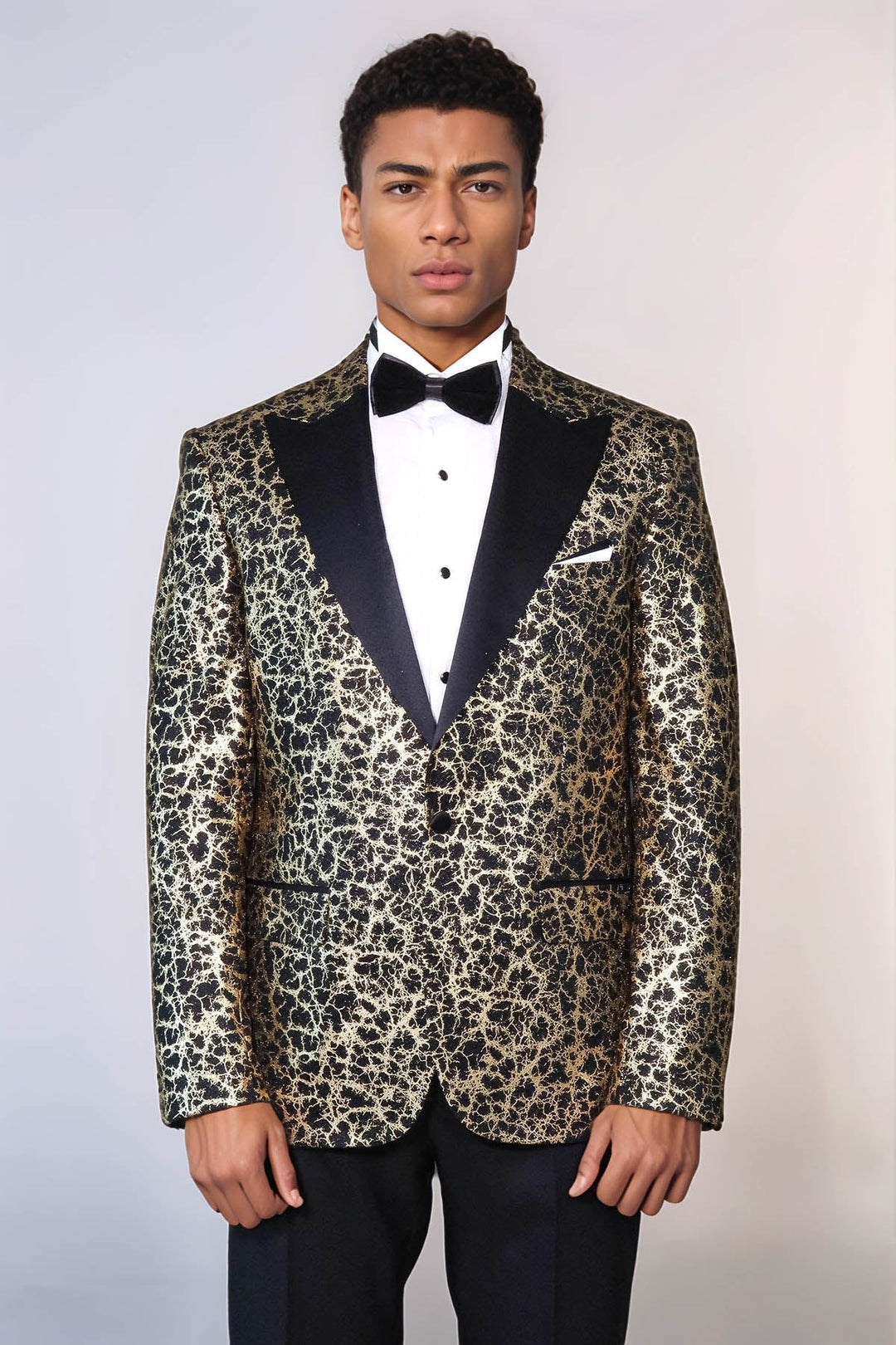 WSS Root Pattern Peak Lapel Black Men Prom Blazer  - Monopoli