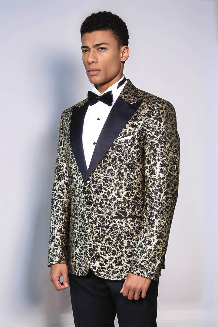 WSS Root Pattern Peak Lapel Black Men Prom Blazer  - Monopoli