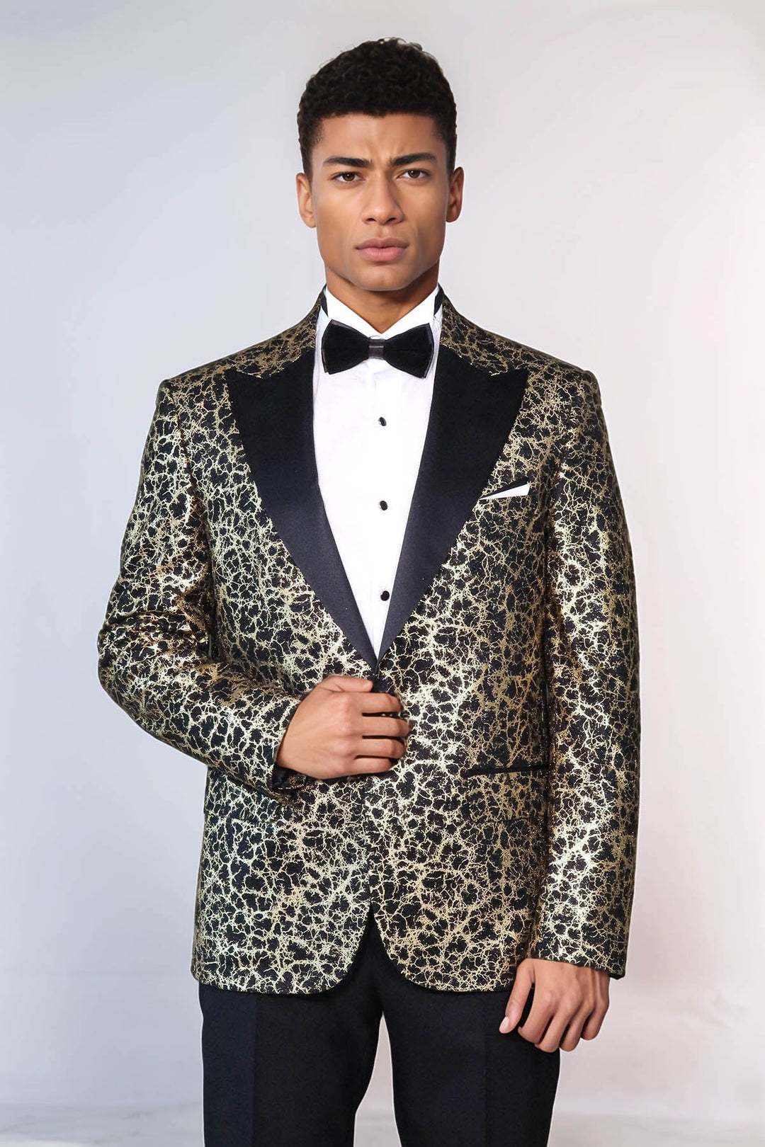 WSS Root Pattern Peak Lapel Black Men Prom Blazer  - Monopoli