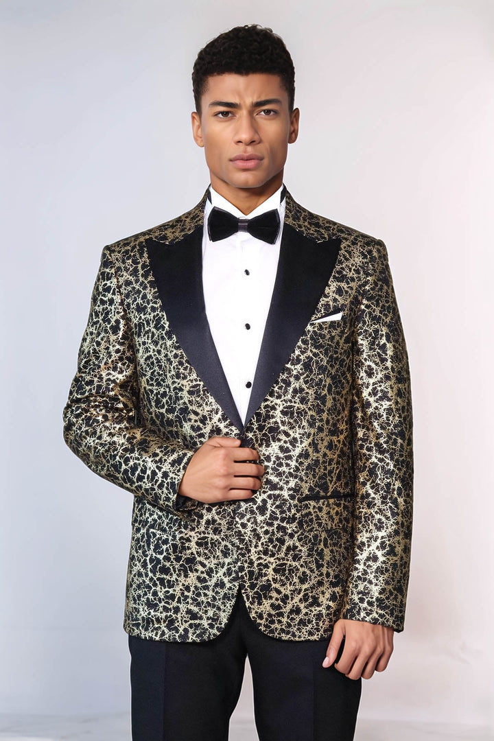 WSS Root Pattern Peak Lapel Black Men Prom Blazer  - Monopoli