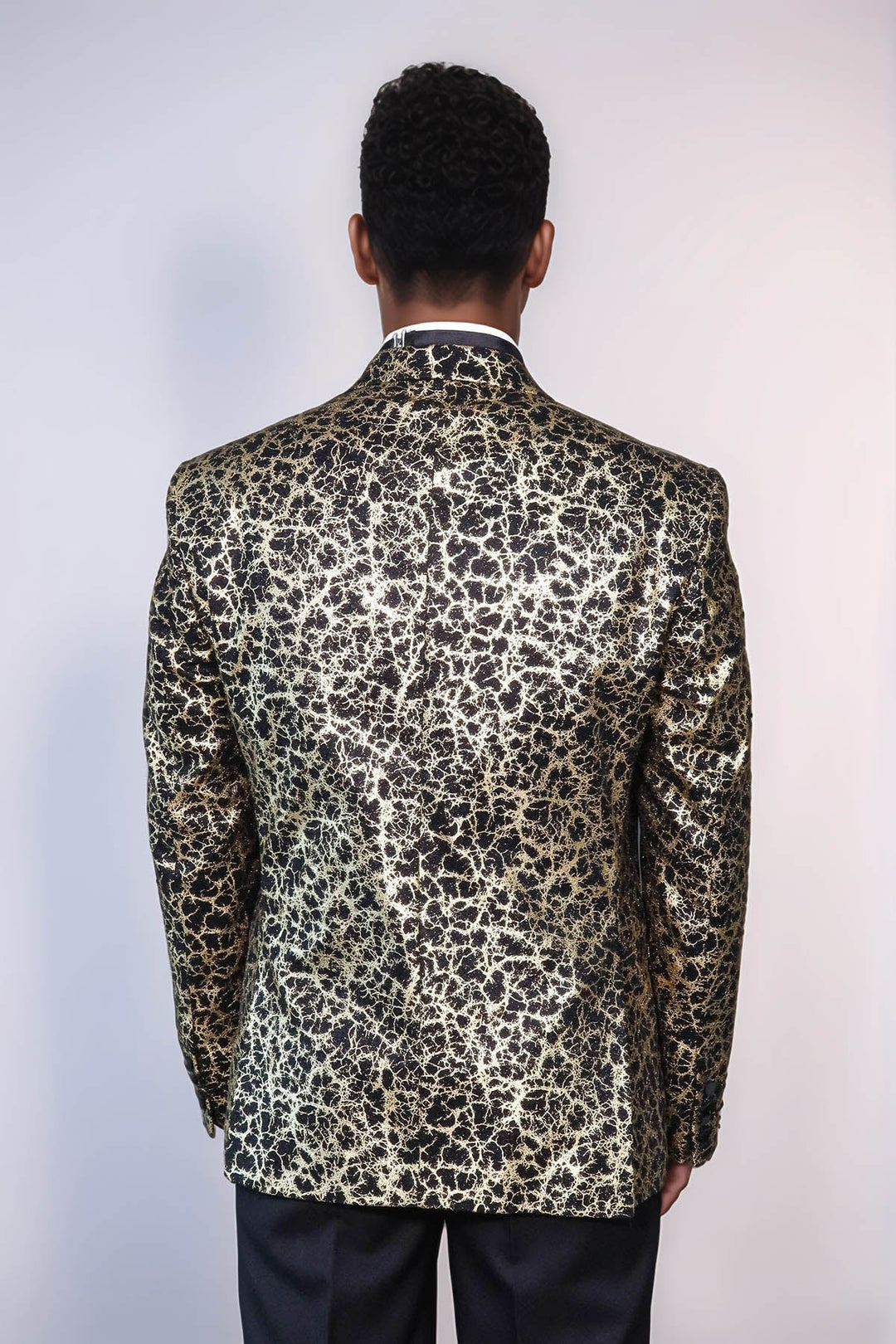 WSS Root Pattern Peak Lapel Black Men Prom Blazer  - Monopoli