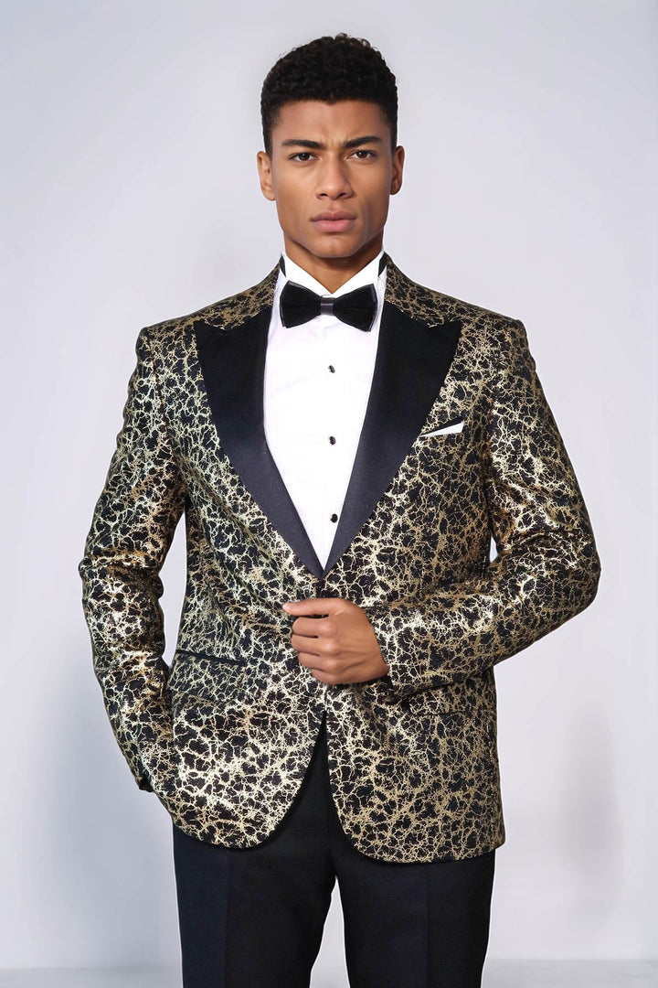 WSS Root Pattern Peak Lapel Black Men Prom Blazer  - Monopoli