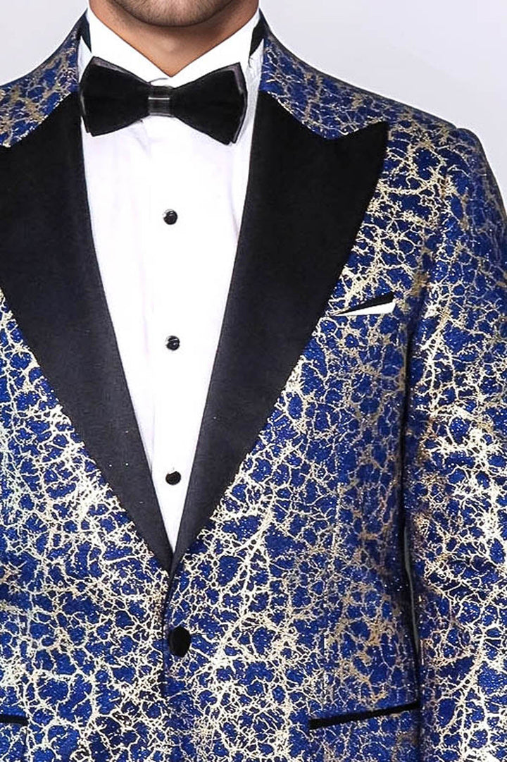 WSS Root Pattern Peak Lapel Dark Blue Men Tuxode Dinner Blazer  - Alcamo