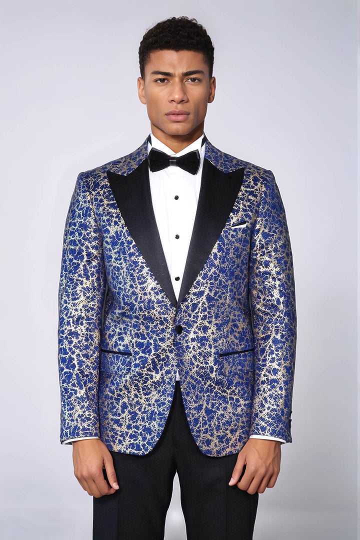 WSS Root Pattern Peak Lapel Dark Blue Men Tuxode Dinner Blazer  - Alcamo