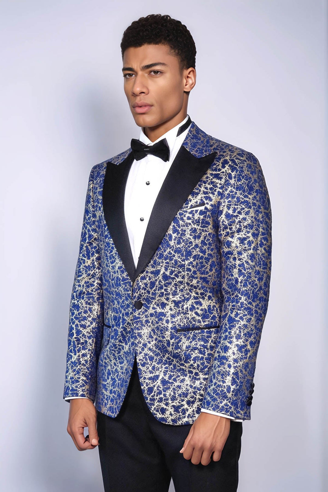 WSS Root Pattern Peak Lapel Dark Blue Men Tuxode Dinner Blazer  - Alcamo